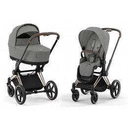 Коляска Cybex Priam IV Rosegold complete Aton B2 Volcano Black Base One 4 в 1 Mirage Grey