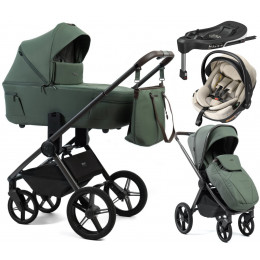 Детская коляска Peppy Monaco Thermo 4 в 1 с автокреслом Welldon Crown 2 и базой Green (зеленый), рама серо-коричневая