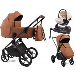 Детская коляска Peppy Monaco Thermo 4 в 1 с автокреслом Verona Beige и базой Biscuit (бисквит), рама серо-коричневая