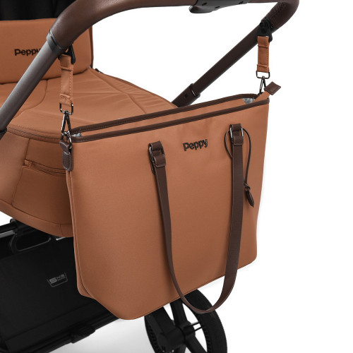 Детская коляска Peppy Monaco Thermo 4 в 1 с автокреслом Verona Beige и базой Biscuit (бисквит), рама серо-коричневая