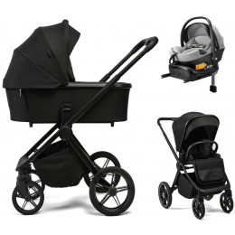 Детская коляска Peppy Monaco Plus 4 в 1 с автокреслом Welldon Crown 2 Grey и базой Black (черный), рама черная