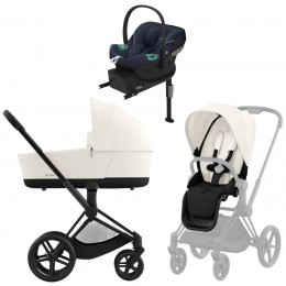 Коляска Cybex Priam IV Matt Black complete Aton S2 Ocean Blue Base One 4 в 1 Off White