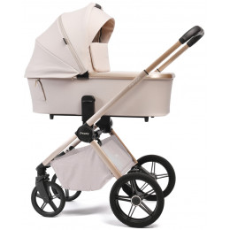 Детская коляска Peppy Monaco Plus 4 в 1 с автокреслом First Black и базой Beige (бежевый), рама беж, шлифованный алюминий