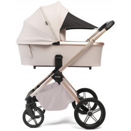 Детская коляска Peppy Monaco Plus 4 в 1 с автокреслом First Black и базой Beige (бежевый), рама беж, шлифованный алюминий