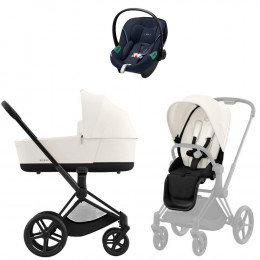 Коляска Cybex Priam IV Matt Black complete Aton S2 Ocean Blue Base One 4 в 1 Off White