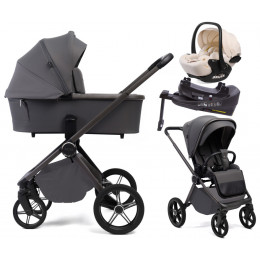 Детская коляска Peppy Monaco Plus 4 в 1 с автокреслом Verona Beige и базой Antrazit (графитовый), рама серая
