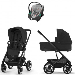 Коляска Cybex Talos S Lux BLK complete Aton S2 Lava Grey Base One 4 в 1 Moon Black с дождевиками