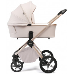 Детская коляска Peppy Monaco Plus 4 в 1 с автокреслом First Black и базой Beige (бежевый), рама беж, шлифованный алюминий
