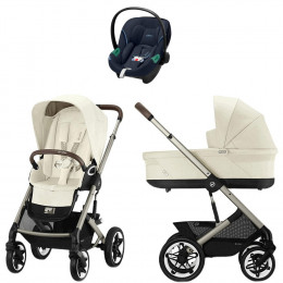 Коляска Cybex Talos S Lux TPE complete Aton S2 Ocean Blue Base One 4 в 1 Seashell Beige с дождевиками