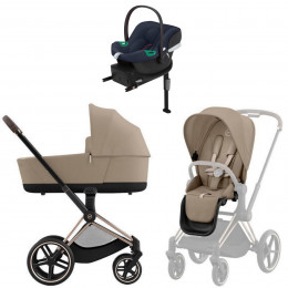 Коляска Cybex Priam IV Rosegold complete Aton B2 Bay Blue Base One 4 в 1 Cozy Beige