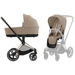 Коляска Cybex Priam IV Rosegold complete Aton B2 Bay Blue Base One 4 в 1 Cozy Beige