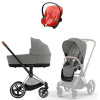 Коляска Cybex Priam IV Chrome Brown complete Aton S2 Hibiscus Red Base One 4 в 1 Mirage Grey