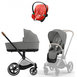 Коляска Cybex Priam IV Chrome Brown complete Aton S2 Hibiscus Red Base One 4 в 1 Mirage Grey