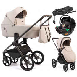 Детская коляска Peppy Monaco Thermo 4 в 1 с автокреслом First и базой Beige (молочный), рама серо-коричневая