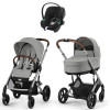 Коляска Cybex Balios S Lux SLV complete Aton B2 Volcano Black Base One 4 в 1 Stone Grey с дождевиками