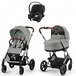 Коляска Cybex Balios S Lux SLV complete Aton B2 Volcano Black Base One 4 в 1 Stone Grey с дождевиками