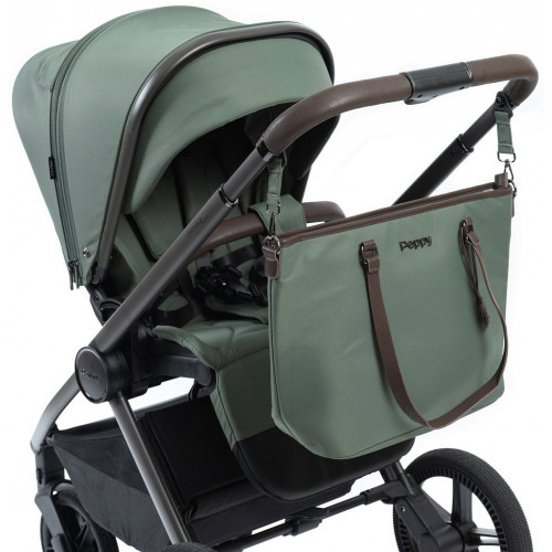 Детская коляска Peppy Monaco Thermo 4 в 1 с автокреслом Verona Black и базой Green (зеленый), рама серо-коричневая