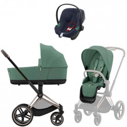 Коляска Cybex Priam IV Rosegold complete Aton B2 Bay Blue Base One 4 в 1 Leaf Green