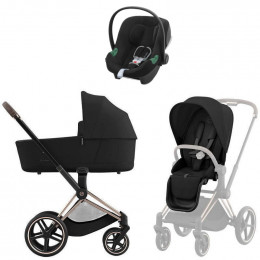 Коляска Cybex Priam IV Rosegold complete Aton B2 Volcano Black Base One 4 в 1 Sepia Black