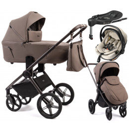 Детская коляска Peppy Monaco Thermo 4 в 1 с автокреслом Welldon Crown 2 и базой Mocca (кофе), рама серо-коричневая