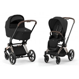 Коляска Cybex Priam IV Rosegold complete Aton B2 Volcano Black Base One 4 в 1 Sepia Black