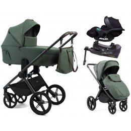 Детская коляска Peppy Monaco Thermo 4 в 1 с автокреслом Verona Black и базой Green (зеленый), рама серо-коричневая