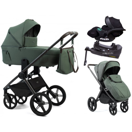 Детская коляска Peppy Monaco Thermo 4 в 1 с автокреслом Verona Black и базой Green (зеленый), рама серо-коричневая