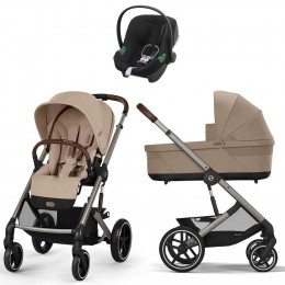 Коляска Cybex Balios S Lux TPE complete Aton B2 Volcano Black Base One 4 в 1 Almond Beige с дождевиками