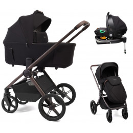 Детская коляска Peppy Soho 4 в 1 с автокреслом First и базой Black (черный) рама шоколад