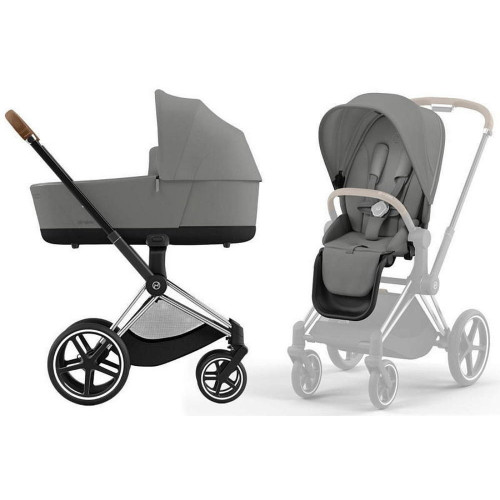 Коляска Cybex Priam IV Chrome Brown complete Aton B2 Steel Grey Base One 4 в 1 Mirage Grey
