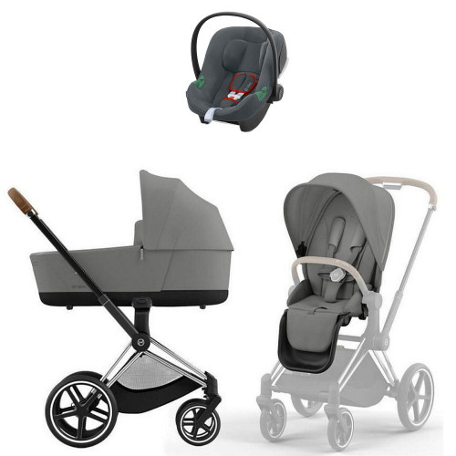 Коляска Cybex Priam IV Chrome Brown complete Aton B2 Steel Grey Base One 4 в 1 Mirage Grey