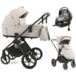 Детская коляска Peppy Soho 4 в 1 с автокреслом Welldon Crown 2 Grey и базой Taupe (бежевый), рама серо-бежевый