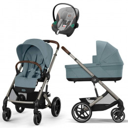 Коляска Cybex Balios S Lux TPE complete Aton S2 Lava Grey Base One 4 в 1 Stormy Blue с дождевиками