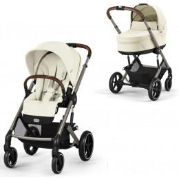 Коляска Cybex Balios S Lux TPE complete Aton B2 Volcano Black Base One 4 в 1 Seashell Beige с дождевиками