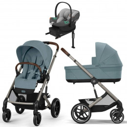 Коляска Cybex Balios S Lux TPE complete Aton S2 Lava Grey Base One 4 в 1 Stormy Blue с дождевиками