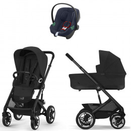 Коляска Cybex Talos S Lux BLK complete Aton B2 Bay Blue Base One 4 в 1 Moon Black с дождевиками