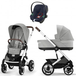 Коляска Cybex Talos S Lux SLV complete Aton B2 Bay Blue Base One 4 в 1 Stone Grey с дождевиками