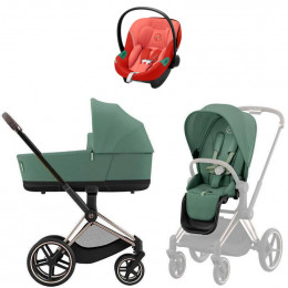 Коляска Cybex Priam IV Rosegold complete Aton S2 Hibiscus Red Base One 4 в 1 Leaf Green