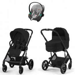Коляска Cybex Balios S Lux BLK complete Aton S2 Lava Grey Base One 4 в 1 Moon Black с дождевиками