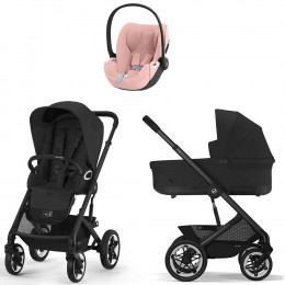 Коляска Cybex Talos S Lux BLK complete Cloud T Peach Pink Plus Base T 4 в 1 Moon Black с дождевиками