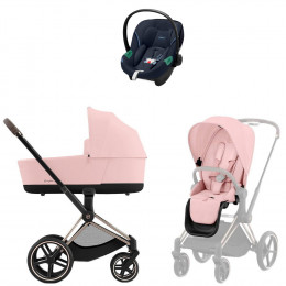 Коляска Cybex Priam IV Rosegold complete Aton S2 Ocean Blue Base One 4 в 1 Peach Pink