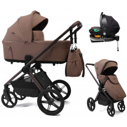 Детская коляска Peppy Soho 4 в 1 с автокреслом First и базой Cappuccino (капучино) рама шоколад