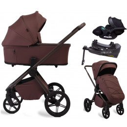 Детская коляска Peppy Monaco Plus 4 в 1 с автокреслом Verona Black и базой Burgundy (винный), рама коричневая