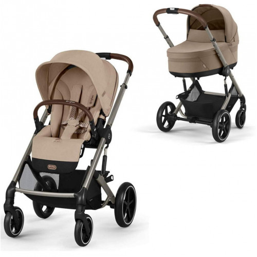 Коляска Cybex Balios S Lux TPE complete Aton B2 Bay Blue Base One 4 в 1 Almond Beige с дождевиками