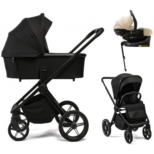 Детская коляска Peppy Monaco Plus 4 в 1 с автокреслом Jet Beige и базой Black (черный), рама черная