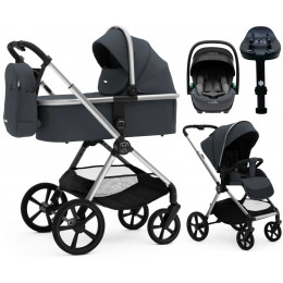 Коляска Agex Life 4 в 1 хромированная рама с автокреслом i-Safe S Grey и базой ALM606 Midnight Grey (Темно-серый)