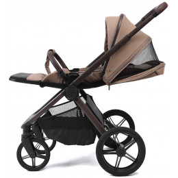 Детская коляска Peppy Soho 4 в 1 с автокреслом Welldon Crown 2 Beige и базой Sand (песочный) рама шоколад