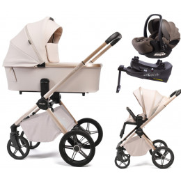Детская коляска Peppy Monaco Plus 4 в 1 с автокреслом Verona Brown и базой Beige (бежевый), рама беж, шлифованный алюминий