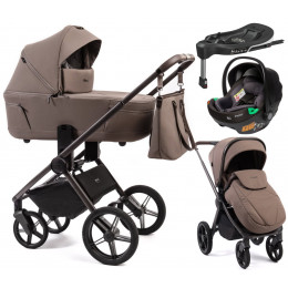 Детская коляска Peppy Monaco Thermo 4 в 1 с автокреслом First и базой Mocca (кофе), рама серо-коричневая