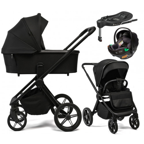 Детская коляска Peppy Monaco Plus 4 в 1 с автокреслом First Black и базой Black (черный), рама черная